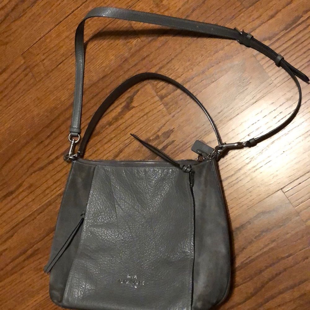 COACH MARLON gray leather/suede HOBO crossbody bag 79995 purse satchel handbag
